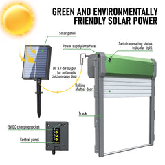 Solar Powere Automatic Chicken Coop Door Waterproof Cage Closer Opener Anti-Pinch with Timer Auto Light Sensor and Remote Control One Year Warranty