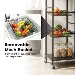 Multi-tier Kitchen Shelf Steel 360 Rolling Appliances Storage Rack Microwave Stand with 2 Removable Mesh Baskets and Top Flip-door Cabinet 80x32x125cm