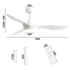 White Ceiling Fan with Light 3 Changeable Light Colors Dimmable LED and 3 Adjustable Wind Speed with Remote Control Fit for 10-20 Square Meters