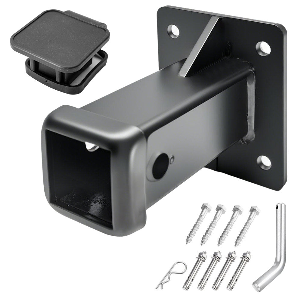 Heavy Duty Bolt on Hitch Receiver Plate Tube Wall Mount 2 Inch Opening Universal Pintle Hitch Extender for Trailer Towing Bike and Cargo Hanging Organiser