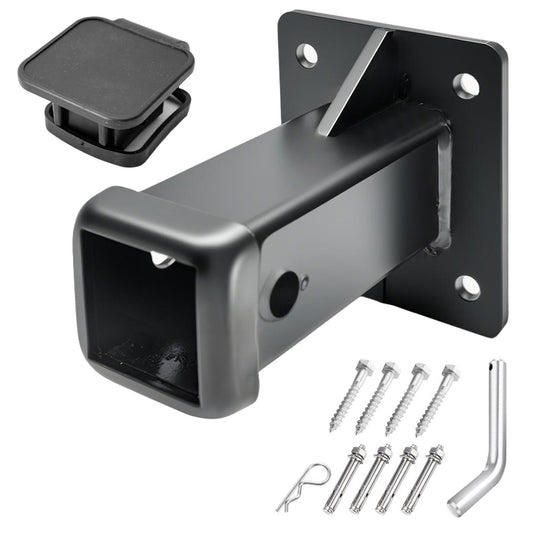 Heavy Duty Bolt on Hitch Receiver Plate Tube Wall Mount 2 Inch Opening Universal Pintle Hitch Extender for Trailer Towing Bike and Cargo Hanging Organiser