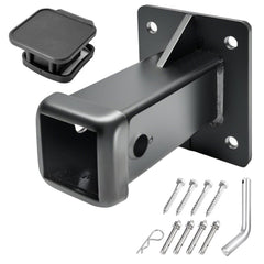 Heavy Duty Bolt on Hitch Receiver Plate Tube Wall Mount 2 Inch Opening Universal Pintle Hitch Extender for Trailer Towing Bike and Cargo Hanging Organiser