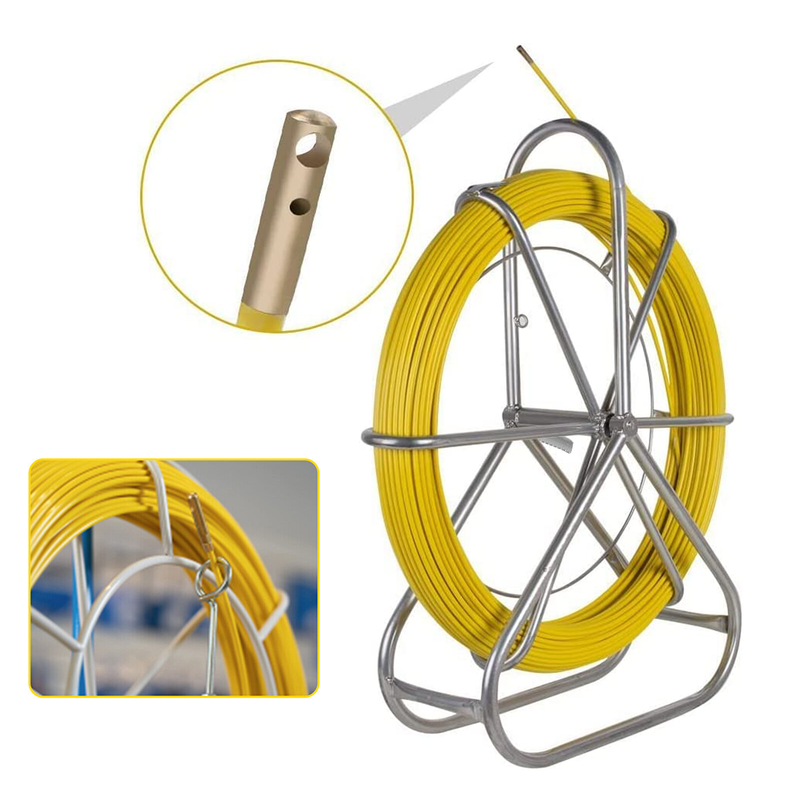 8mm 150M Fish Tape Puller Fiberglass Rodder with Steel Reel Cage Guiding Cable Duct Rodder Snake Copper Wire Telstra NBN Tool Non-Conduct