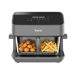 Tourua 8L Dual Zone Glass Air Fryer with WiFi Smart Control 8 Presets Removable Divider 2200W Digital Touch Air Fryer for Family Cooking