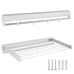 Alston Wall Mounted Drying Rack Clothes Airer Space Saver Folding Dryer Bearing Capacity 25KG Foldable Rail With Hooks Indoor Outdoor Balcony Laundry White