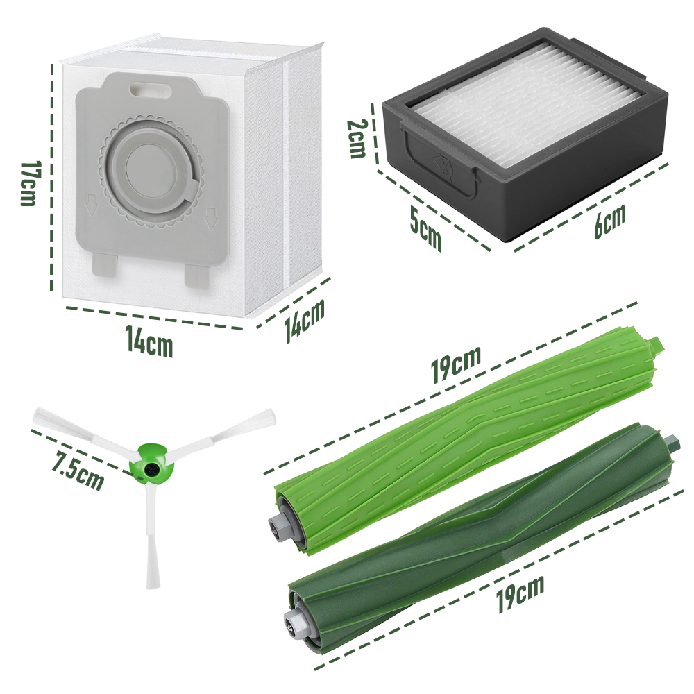 Vacuum Parts Kit Replacement Parts for iRobot Roomba i7 i7 Plus i8 j7 i4 i3 E5 E6 E7 Include 4 Roller Brushes 6 Filters 6 Side Brushes 8 Dust Bags