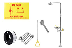 Eye Wash Station Emergency Shower Combination 12 LPM Flow with Pedal Stainless Steel for Mining/Construction | Instant Push Valve Floor Drain Kit