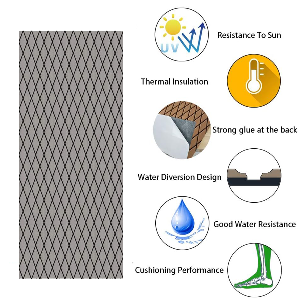 Adhesive Marine Decking EVA Foam Boat Flooring Teak Non-slip Mat Cuttable Deck Mat for Motorboat RV Yacht Kayak Surfboard 190cmx70cm Rhombus Grey
