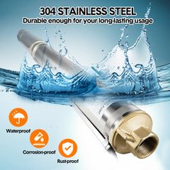 1HP 0.75KW 220V Stainless Steel Deep Well Water Pump Submersible Bore Pump Head Max 58M/70L Per Minute for Industrial Irrigation Livestock Home Use