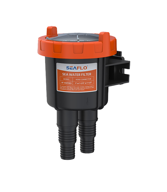 SEAFLO High-Flow Raw Water Strainer 52.9GPM 鈥?Marine|RV Shower Compatible Clear Anti-Rust Housing 1鈥?to 1.5鈥?Customizable OEM Cartridge Replacement
