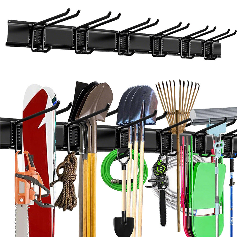 Garage Tool Organizer Heavy Duty Wall Mount Storage Rack Steel Garden Tool Hanger  with 6 Removable Hooks for Broom Rake Shovel Yard Tools Max Load 180kg
