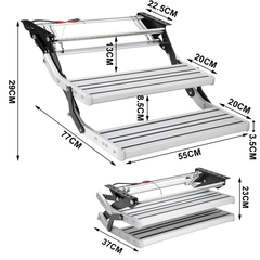 Aluminium Alloy Caravan Double Step Foldable Pull Out Step with 12V LED Light Pedal Manual Telescopic Pedal Anti Skid for Motorhome RV Camper Van 2 Stpes