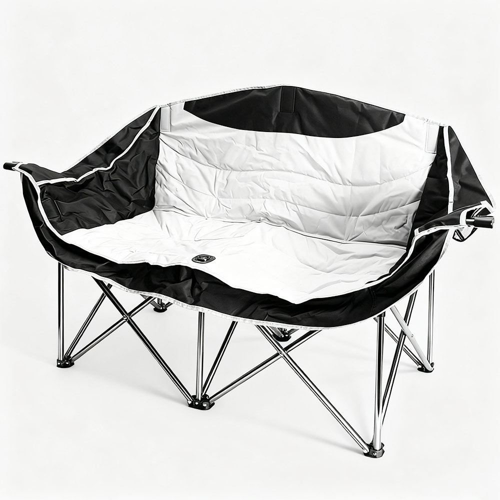 Double Camping Chairs Outdoor Lawn Camping Couch Heavy Duty Folding Chairs Strong Loading Capacity Metal Frame Oxford Fabric with Armrests and Cup Holders