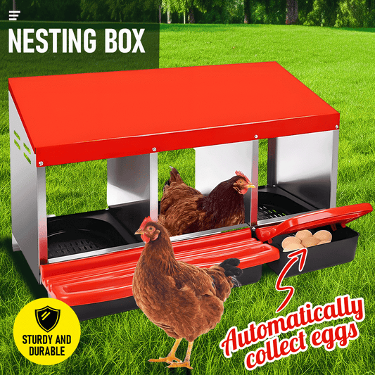 Chicken Hen Coop Hutch Laying Nesting Box 3 Holes Inside Outside Roll Away Design