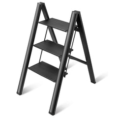 3 Step Folding Ladder Lightweight Aluminum Step Stools for Adults Portable Stepladder Holds up to 150KG, for Household and Office Home Kitchen