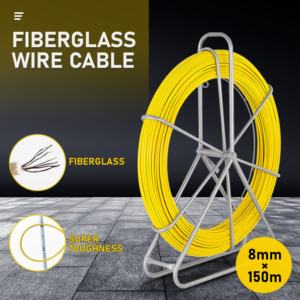 8mm 150M Fish Tape Puller Fiberglass Rodder with Steel Reel Cage Guidi