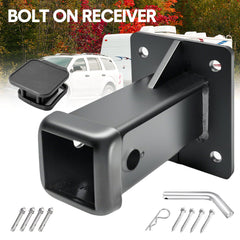 Heavy Duty Bolt on Hitch Receiver Plate Tube Wall Mount 2 Inch Opening Universal Pintle Hitch Extender for Trailer Towing Bike and Cargo Hanging Organiser