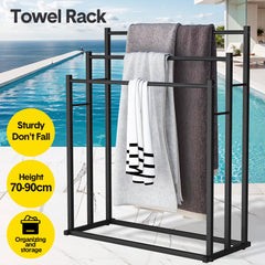 Towel Rack Stand Stylish 3 Tier Metal Sturdy Freestanding Bath Towels Rail Stand Stable Bathroom Quick Drying Holder Matt Black Powder Coated Iron