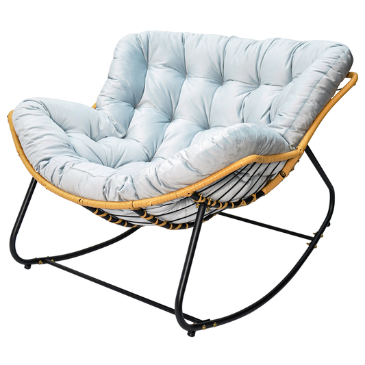 Rocking Chair Ergonomic Wicker Papasan Chair Leisure Lounge Chair Max Load 150kg with Soft Thick Cushion for Living Room Bedroom Porch Garden Light Grey