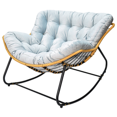 Rocking Chair Ergonomic Wicker Papasan Chair Leisure Lounge Chair Max Load 150kg with Soft Thick Cushion for Living Room Bedroom Porch Garden Light Grey