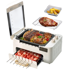 Indoor BBQ Kabob Skewers Grill Smokeless Auto 360 Rotating Electric Barbecue Skewers Rotisserie 3 In 1 Indoor Electric Tabletop Grill Removable Lid