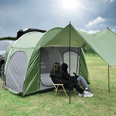 Car Rear Tent Hatchback Tents Waterproof Windproof Tailgate Extension with Awning Shade for 4-6 Persons Camping Gatherings Universal Fit Most SUV/Van/MPV/CUV