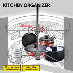 Shelf Rack for Spices 2-Shelf Under Sink Storage Blind Corner Carousel Kitchen Cabinet Organizer 81cm Diameter Rotating Max Load 14kg 270 Degree