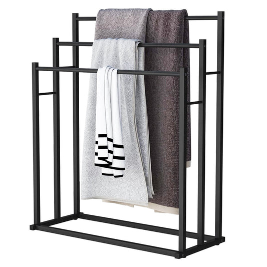 Towel Rack Stand Stylish 3 Tier Metal Sturdy Freestanding Bath Towels Rail Stand Stable Bathroom Quick Drying Holder Matt Black Powder Coated Iron