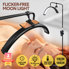 LED Moon Beauty Light Flicker-Free 3000K 6500K 2600LM Light Height Adjustable with Mobile Holder Long Life with Stand for Eyelash Extensions Salon