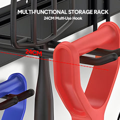 Garage Tool Organizer Heavy Duty Wall Mount Storage Rack Steel Garden Tool Hanger  with 6 Removable Hooks for Broom Rake Shovel Yard Tools Max Load 180kg