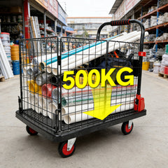 Folding Utility Mesh Cart Heavy-Duty Platform Dolly Collapsible Cage and Swivel Wheels Portable Hand Truck Outdoor Warehouse Garage 500kg Capacity