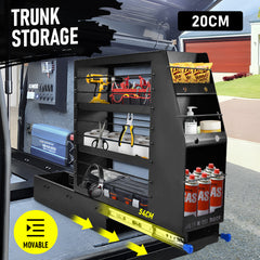 Alpen Outdoor 200mm Aluminium Canopy Pantry Slideout Pullout Vehicle Organiser Pantry with Holder for Camper 4WD Van Ute Toolbox Outdoor Easy Access