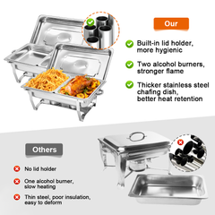 Alston 9L 4.5x2 Bain Marie Bow Food Buffet Warmer Pan Chafing Dish Stainless Steel Catering Warmer Set with Trays Lid Fuel Holder Party Banquet Dining