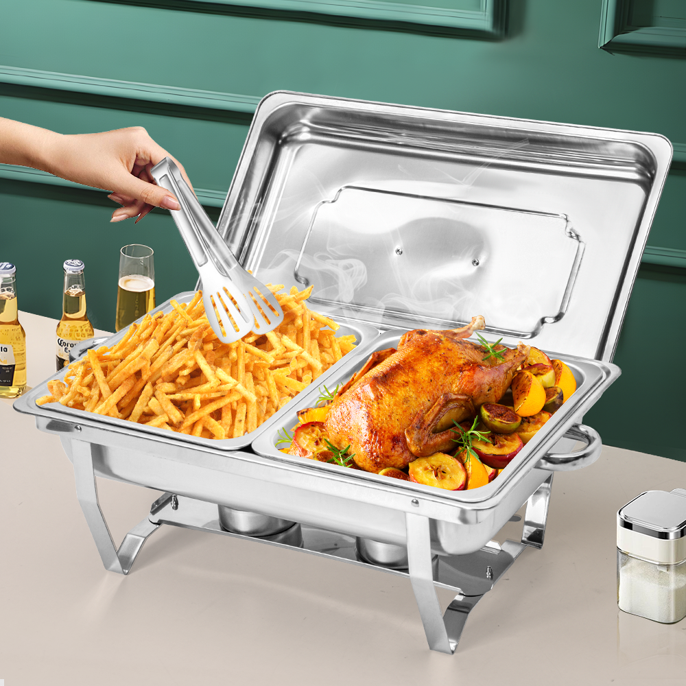 GlowSol Chafing Dish Buffet Set – 9 QT Edelstahl Warmhalteplatte Mit Sichtfenster, Inkl. 2 Halbpfannen (ideal Für Catering & Feiern)