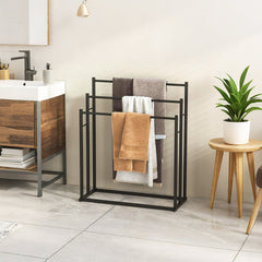 Towel Rack Stand Stylish 3 Tier Metal Sturdy Freestanding Bath Towels Rail Stand Stable Bathroom Quick Drying Holder Matt Black Powder Coated Iron