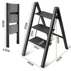 3 Step Folding Ladder Lightweight Aluminum Step Stools for Adults Portable Stepladder Holds up to 150KG, for Household and Office Home Kitchen