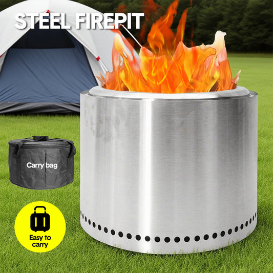 19'' Smokeless Firepit Outdoor Wood Burning Stainless Steel Fireplaces Portable Firepit with Removable Ash Pan and Storage Bag for Backyard Camping Patio