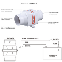 3" 75mm 130CFM in Line Bilge Blower Fan DC 12V 4 Blade Marine Boat RV Air Exhaust Whit Line Blower for Marine Use