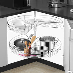 Shelf Rack for Spices 2-Shelf Under Sink Storage Blind Corner Carousel Kitchen Cabinet Organizer 81cm Diameter Rotating Max Load 14kg 270 Degree