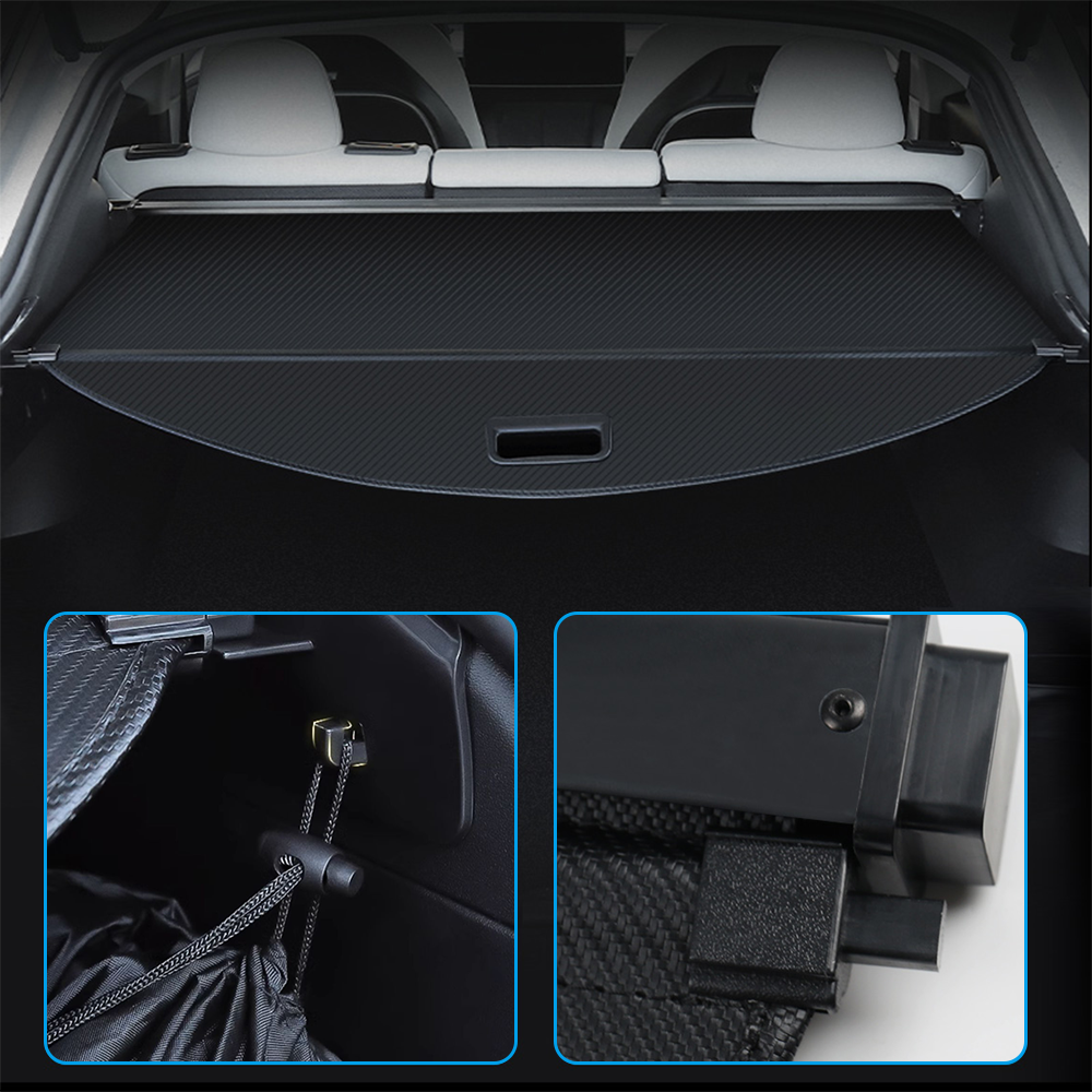 Tesla Model Y 2022-2023 Retractable Trunk Shelf Organizer Parcel Shelf Heavy-Duty Cargo Blinder Quick-Release Mechanism | Camping Urban Privacy Accessories