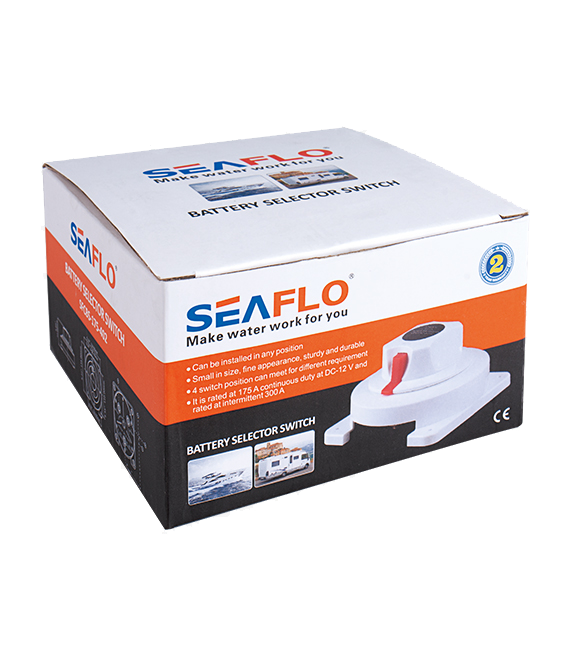 SEAFLO Marine Battery Selector Switch 300A Intermittent Duty  3-Position with Tin-Plated Copper Studs 5.5" Compact for Boats/RVs