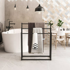 Towel Rack Stand Stylish 3 Tier Metal Sturdy Freestanding Bath Towels Rail Stand Stable Bathroom Quick Drying Holder Matt Black Powder Coated Iron