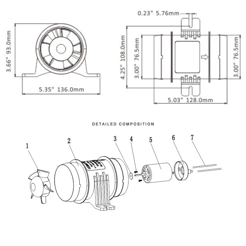 SEAFLO 3" 145CFM in-Line Bilge Blower Fan 12V 3.0A Five-Blade Sealed Motor Shaft for Marine Ventilation RV AU