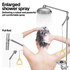 Eye Wash Station Emergency Shower Combination 12 LPM Flow with Pedal Stainless Steel for Mining/Construction | Instant Push Valve Floor Drain Kit