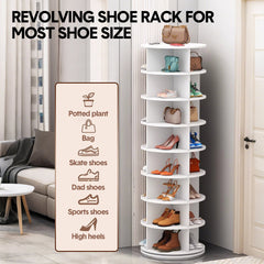 7 Tier Rotating Shoe Rack Handbag Tower Free Standing 360° Spinning Display Organizer 161cm High Round Storage Carousel Vertical Space-Saving White