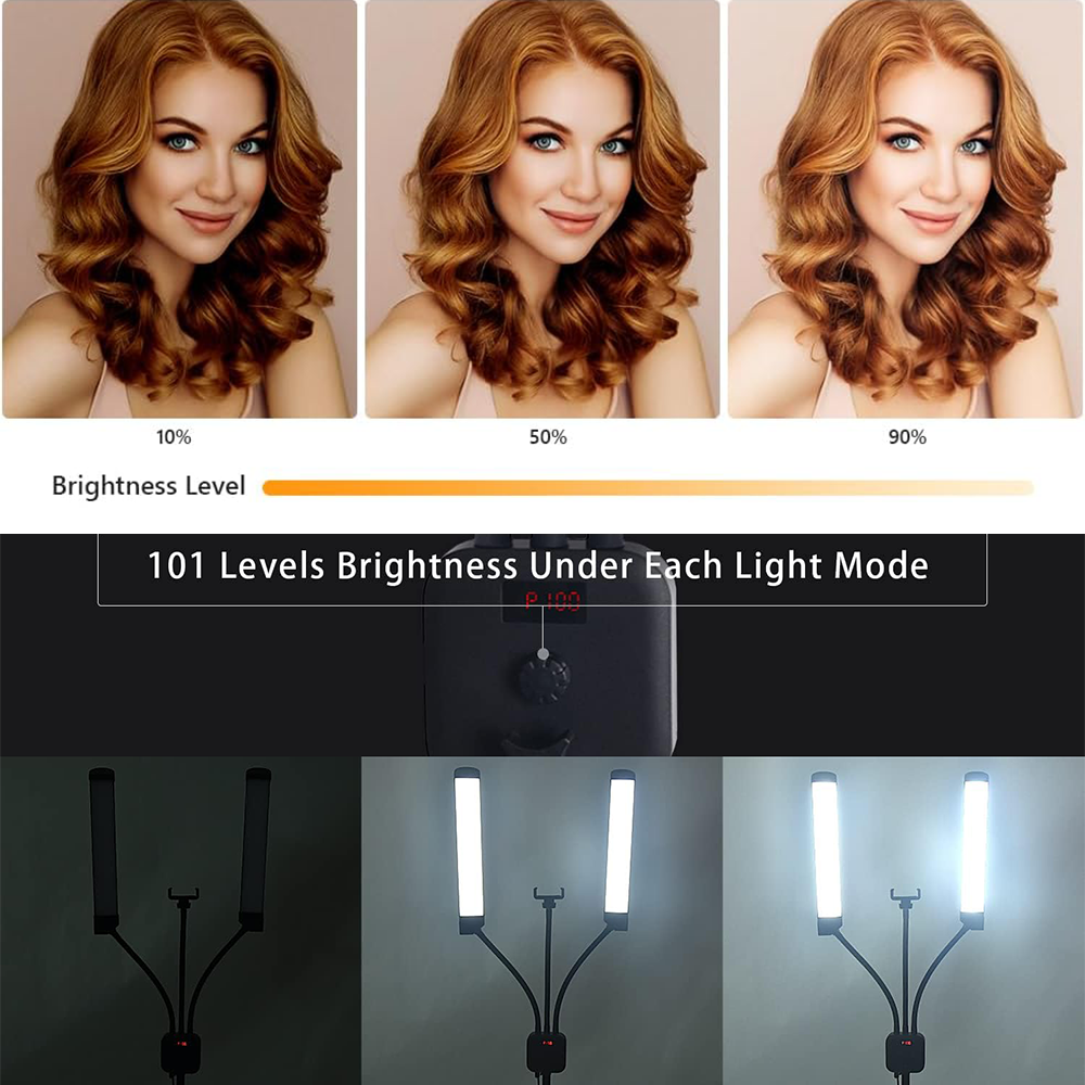 2M 2 Heads LED Beauty Light Stand LED Video Light Dimmable LED Adjustable Stand Photography Kit for Eyelash Extensions Makeup Tattoo with Phone Holder