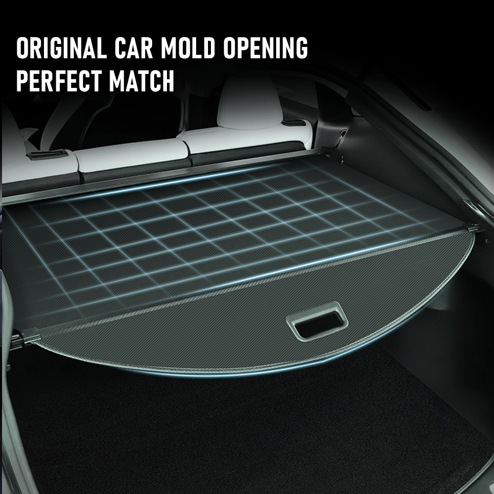 Tesla Model Y 2022-2023 Retractable Trunk Shelf Organizer Parcel Shelf Heavy-Duty Cargo Blinder Quick-Release Mechanism | Camping Urban Privacy Accessories