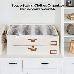 2 Pack Large Under Bed Storage Boxes Dustproof Clothes Storage Bag with Clear Lid/Zipper/Handles For Clothes Blankets Bedding Organizer 85x45x15cm Beige