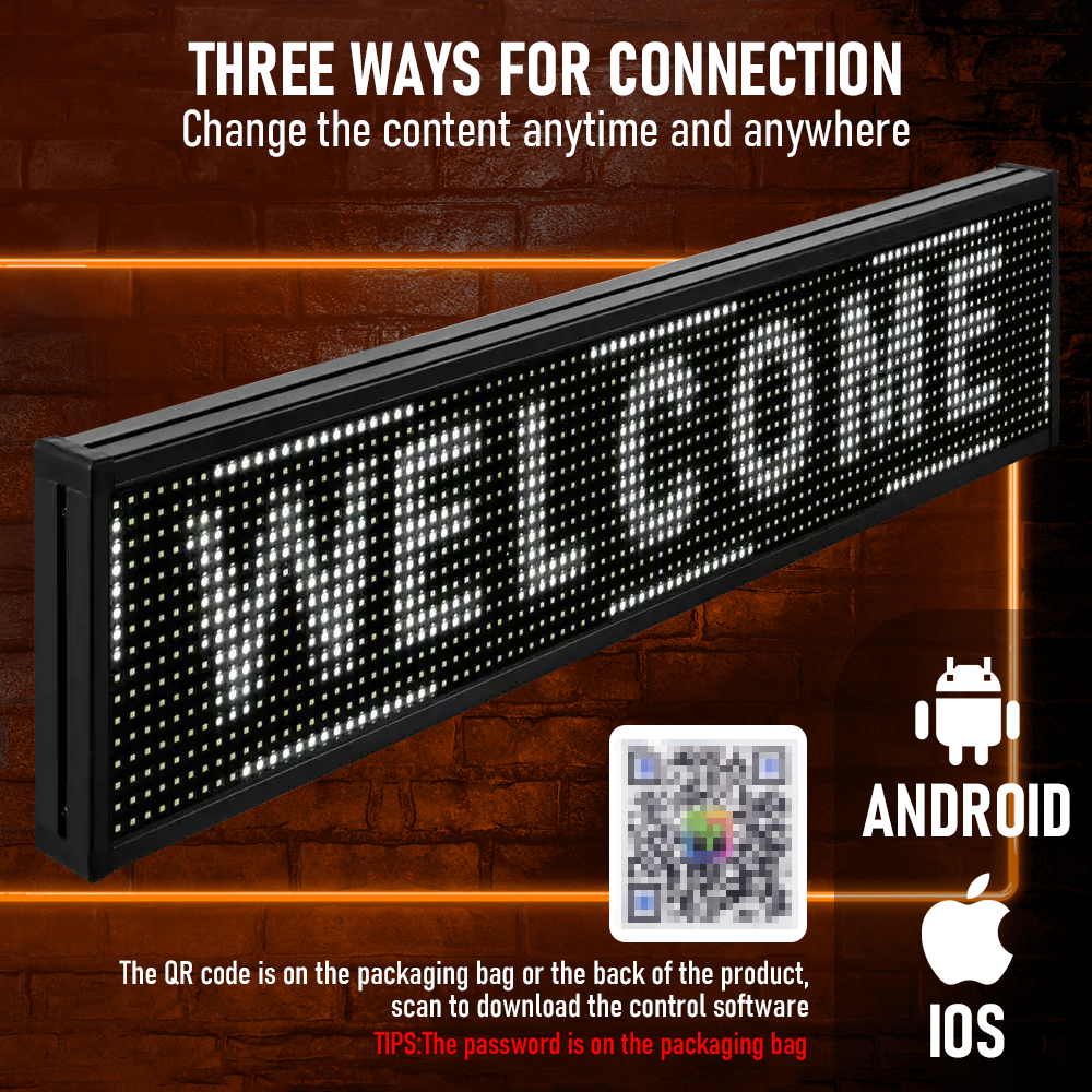 LED Scrolling Sign 40'' x 8'' Wi-Fi Connectivity 96 x 16 Pixels 7-Color Display