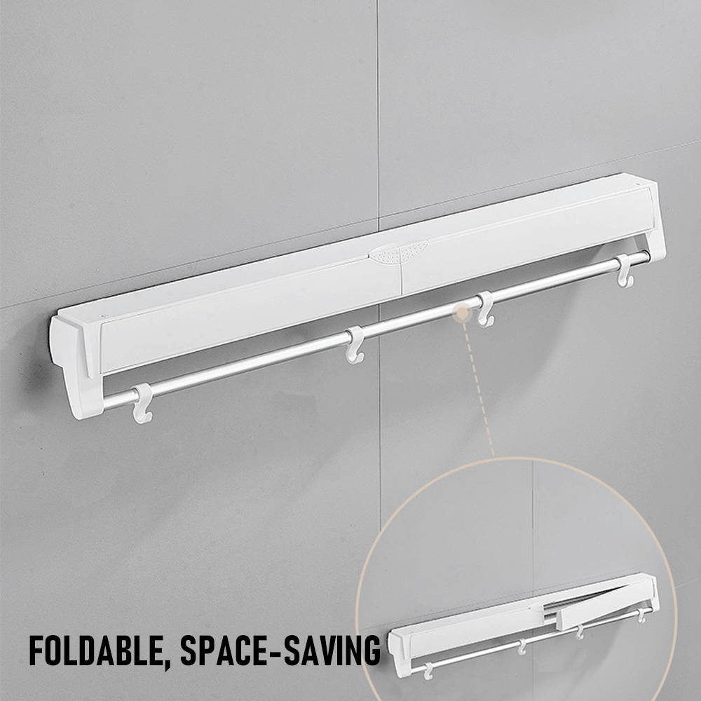 Alston Wall Mounted Drying Rack Clothes Airer Space Saver Folding Dryer Bearing Capacity 25KG Foldable Rail With Hooks Indoor Outdoor Balcony Laundry White